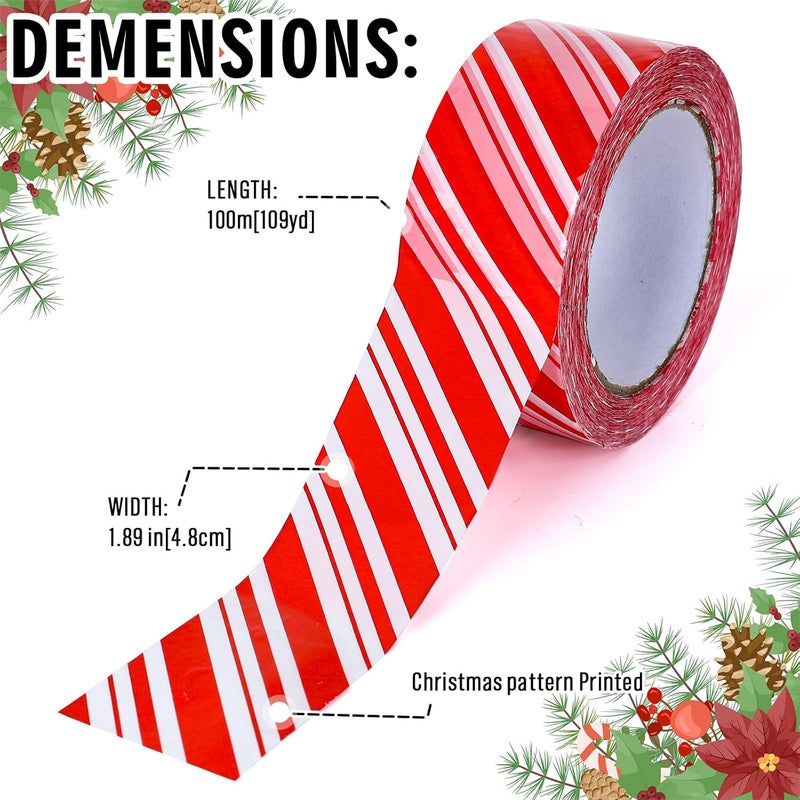 Whaline 109 Yard Christmas Candy Packing Tape Xmas Red and White Striped Pattern Tape Waterproof Shipping Tape for Small Business DIY Crafts Carton Decor - Image 2